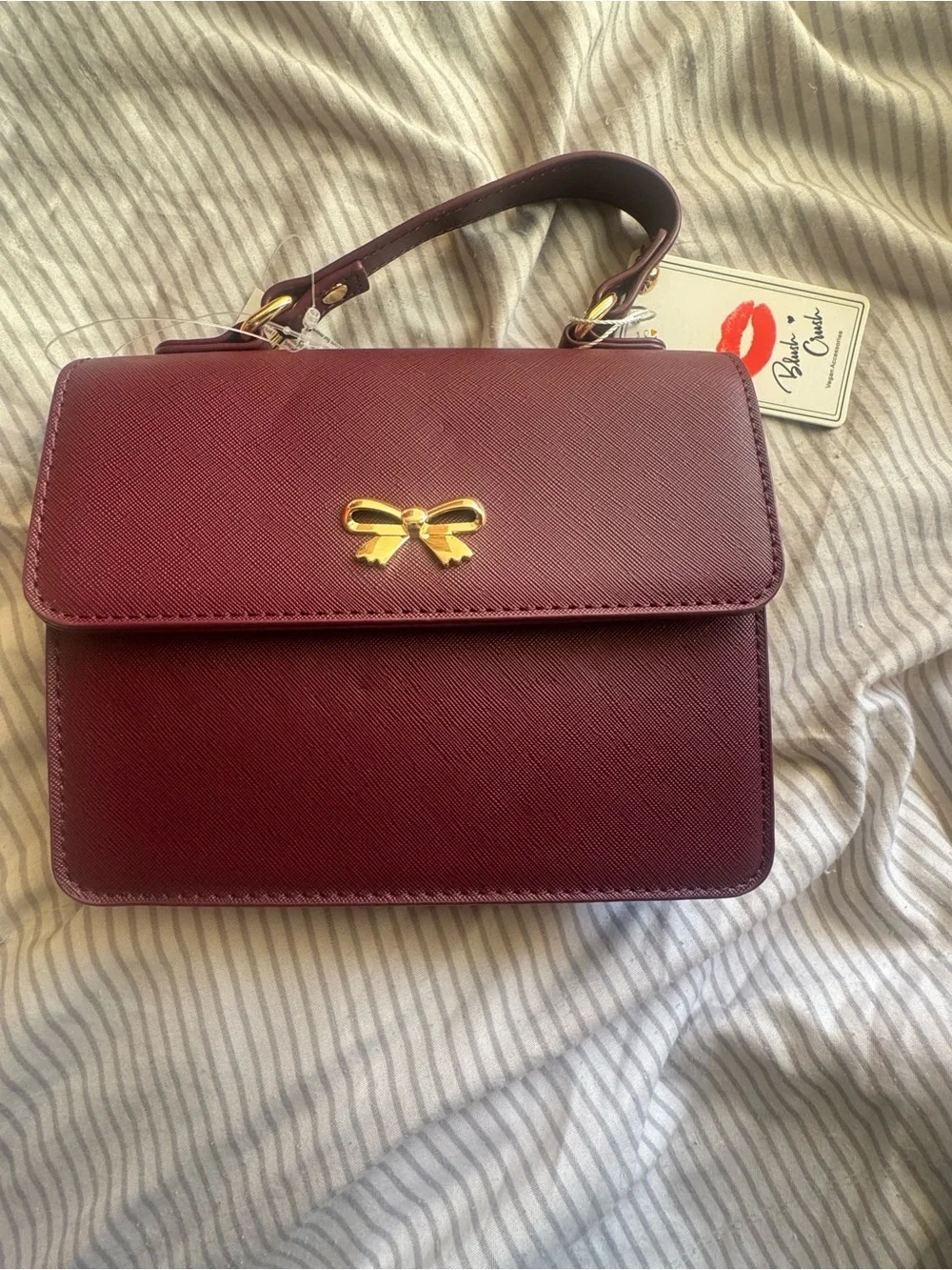 Bow-Accented Burgundy Top-Handle Satchel